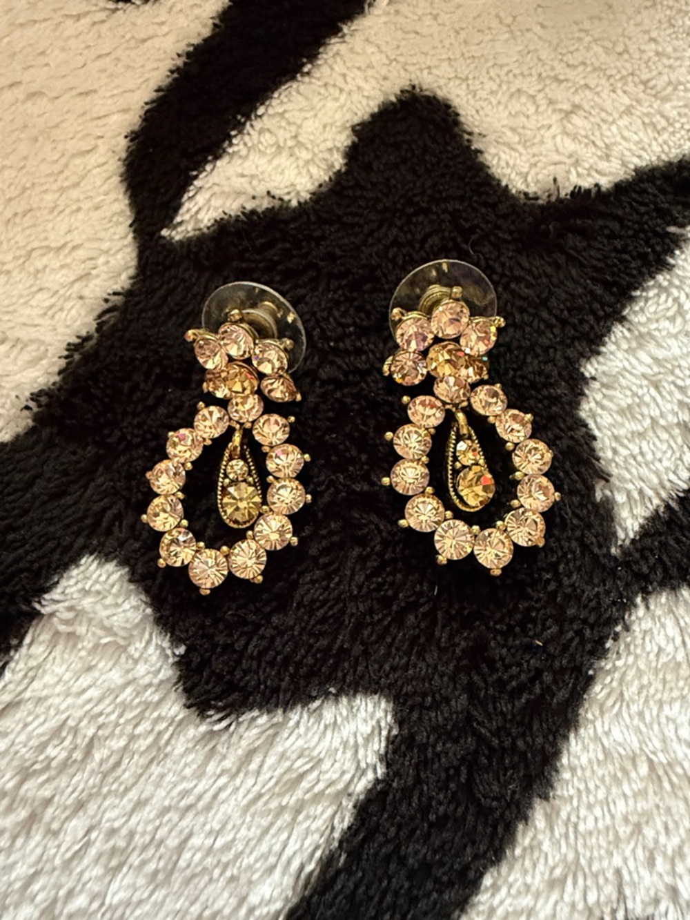 Gold-Tone rose gold Crystal Teardrop Earrings. 1 1/4” drop